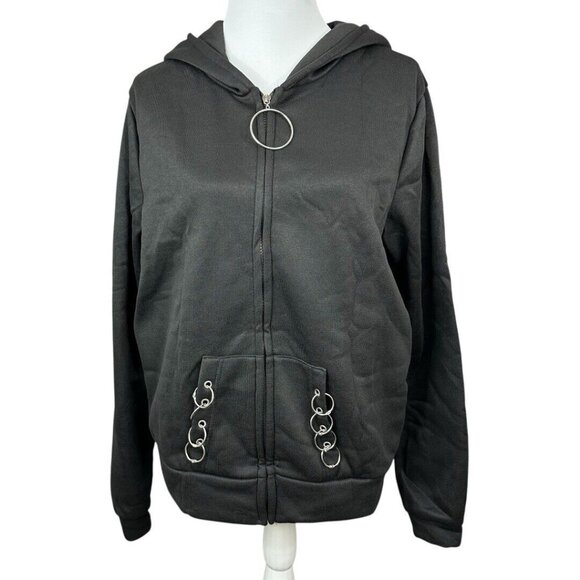 GSB‎ Women’s NWT Black Goth Full Zip Hooded Ring Softshell Sweatshirt XL/C42 - Picture 1 of 11